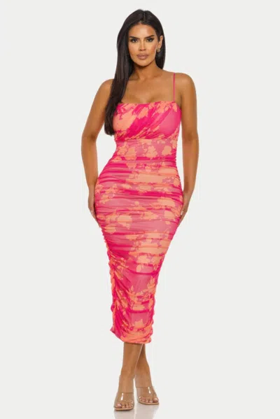 Truedames Sunset Bloom Mesh Dress In Pink