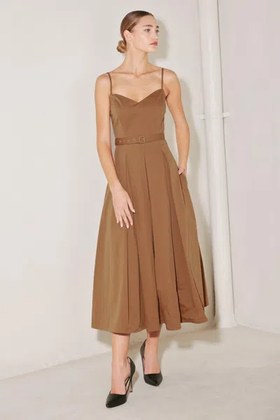Truedames Sunset Silhouette Woven Midi Dress In Brown