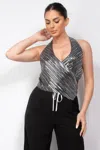 Truedames Surplice Halter Sequin Top In Gold