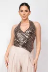 Truedames Surplice Halter Sequin Top In Gray
