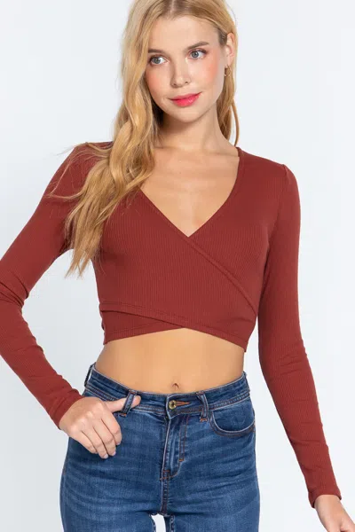 Truedames Surplice W/tie Rib Knit Top In Multi