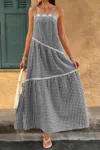 Truedames Suspenders Plaid Color Block A Line Dress In Black
