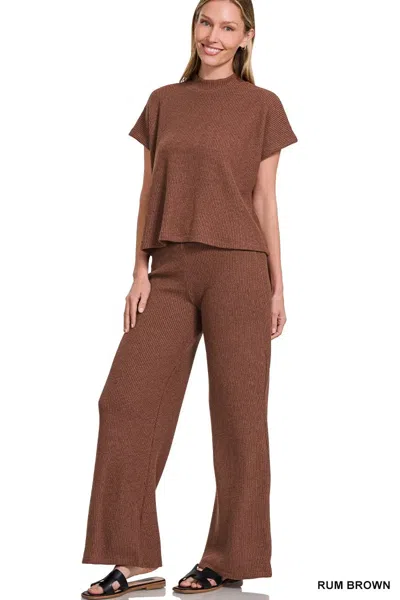 Truedames Sweater Boxy Top & Long Pants Set In Brown