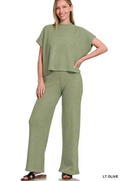 Truedames Sweater Boxy Top & Long Pants Set In Green