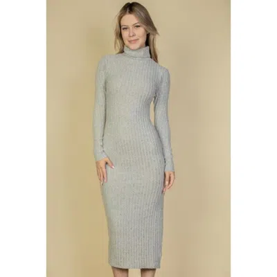 Truedames Sweater-knit Fuzzy Turtle Neck Split Thigh Dress In Gray