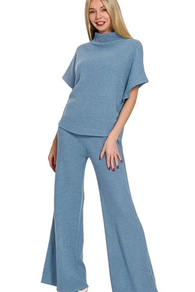 Truedames Sweater Mock Neck Top & Long Pants Set In Blue