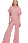 Truedames Sweater Mock Neck Top & Long Pants Set In Pink