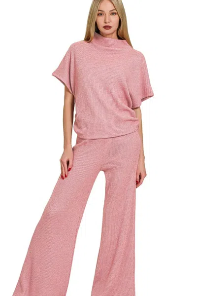 Truedames Sweater Mock Neck Top & Long Pants Set In Pink