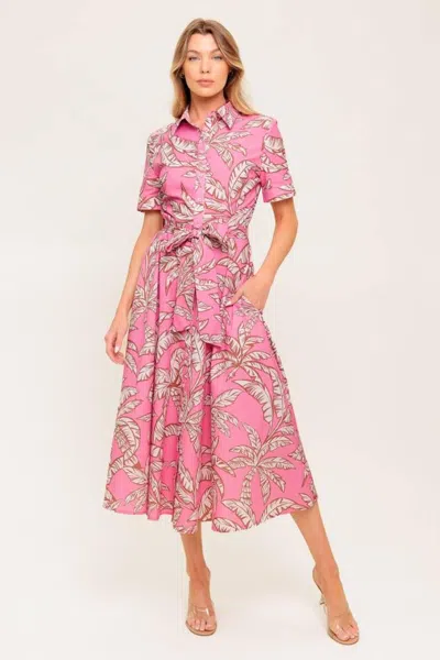 Truedames Sweet Camellia Pink Woven Midi Dress In Multi