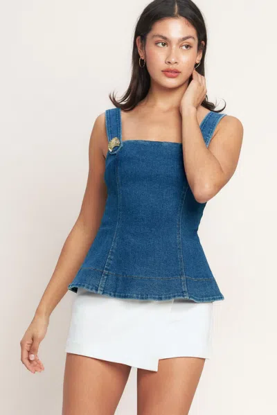 Truedames Sweet Denim Peplum Top In Blue