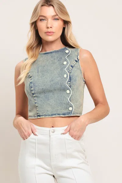 Truedames Sweet Detail Denim Crop Top In Blue