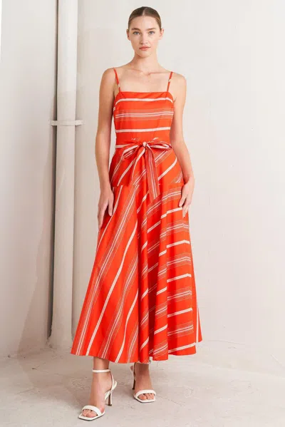 Truedames Sweet Escape Stripe Woven Midi Dress In Red