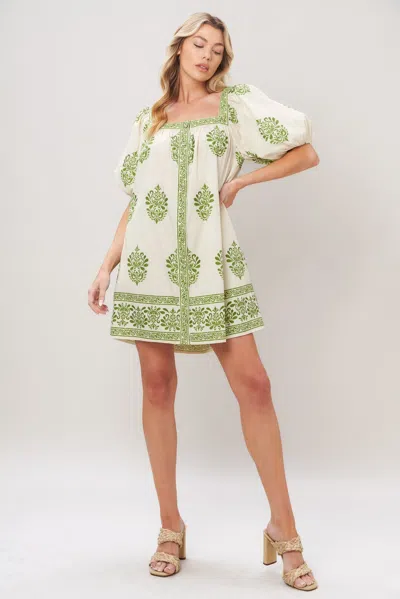 Truedames Sweet Meadow Woven Mini Dress In Green