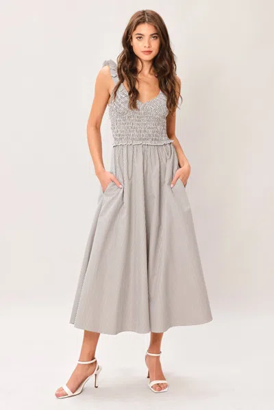 Truedames Sweet Stripe Woven Midi Dress In Gray