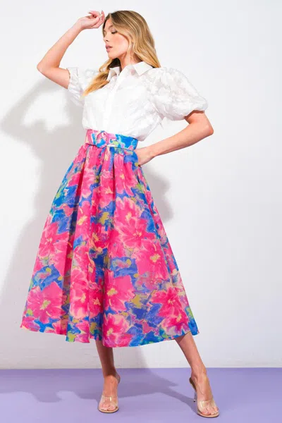 Truedames Sweet Vision Woven Midi Skirt In Blue