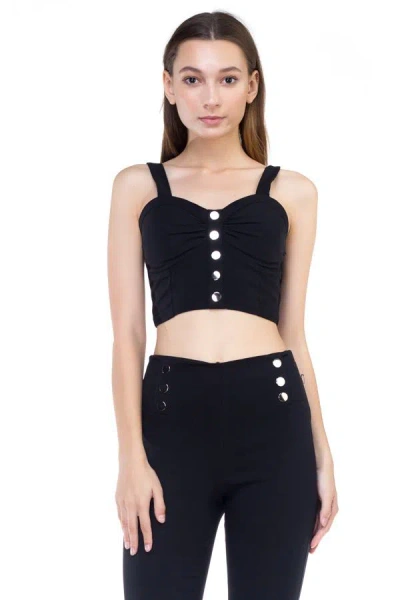 Truedames Sweetheart Button Down Crop Top In Black