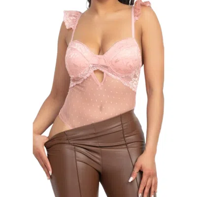 Truedames Sweetheart Cut-out Cami Ruffled Bodysuit In Pink