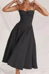 Truedames Sweetheart Neck Ruched Midi Dress In Black