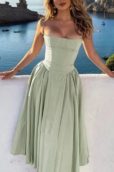 Truedames Sweetheart Neck Ruched Midi Dress In Green