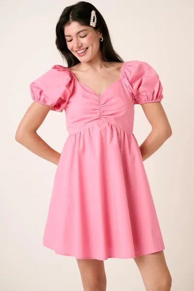 Truedames Sweetheart Puff Sleeve Smocked Mini Dress In Pink