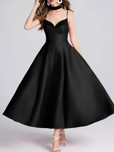 Truedames Sweetheart Spaghetti Strap Midi Dress With Collar In Black