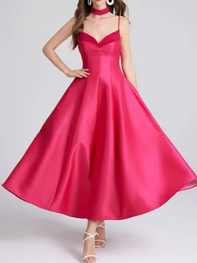 Truedames Sweetheart Spaghetti Strap Midi Dress With Collar In Pink
