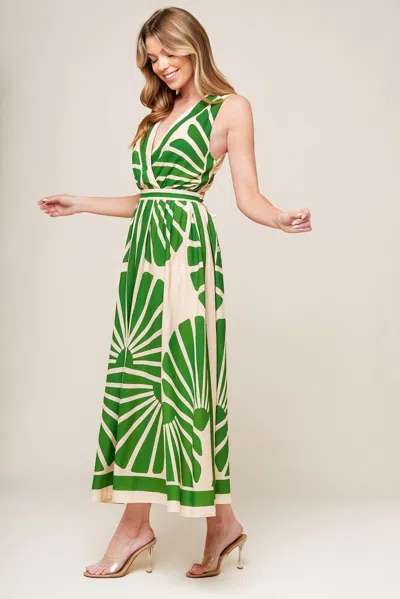 Truedames Swept Me Off My Feet Green Woven Midi Dress In Multi