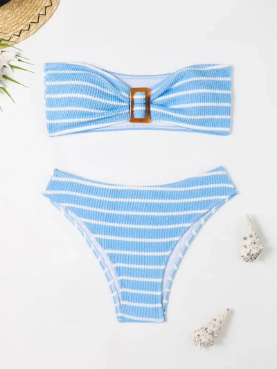Truedames Swimsuit Sexy Striped Tube Top Bikini Swimsuit Female Bikini In Blue