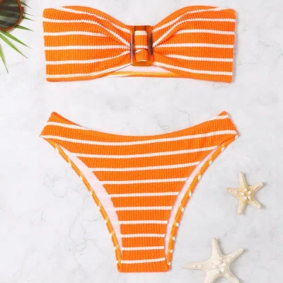 Truedames Swimsuit Sexy Striped Tube Top Bikini Swimsuit Female Bikini In Multi