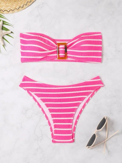 Truedames Swimsuit Sexy Striped Tube Top Bikini Swimsuit Female Bikini In Pink