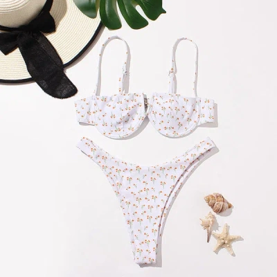 Truedames Swimsuit, Split Polka Dot V-shaped Pull-up Briefs In White