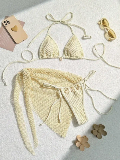 Truedames Swimsuit Three Piece Set Split Bikini Swimsuit For Women In Neutral