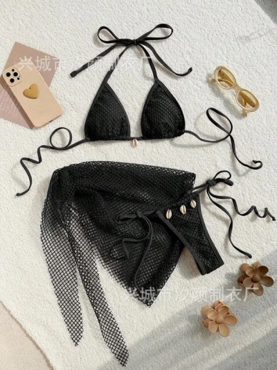 Truedames Swimsuit Three Piece Set Split Bikini Swimsuit For Women In Black