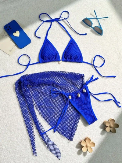 Truedames Swimsuit Three Piece Set Split Bikini Swimsuit For Women In Blue