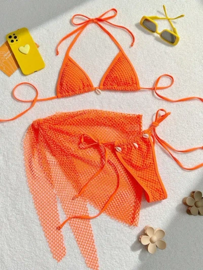 Truedames Swimsuit Three Piece Set Split Bikini Swimsuit For Women In Orange