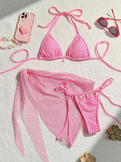 Truedames Swimsuit Three Piece Set Split Bikini Swimsuit For Women In Pink