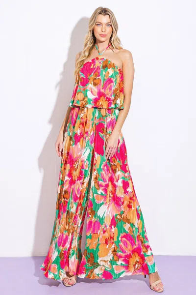 Truedames Swing Of Things Plisse Jumpsuit In Multi