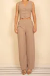 Truedames Tailored Button Vest With Adjustable Back Tie & Wide Leg Pants Set In Brown