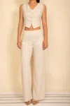 Truedames Tailored Button Vest With Adjustable Back Tie & Wide Leg Pants Set In Neutral