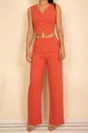 Truedames Tailored Button Vest With Adjustable Back Tie & Wide Leg Pants Set In Orange