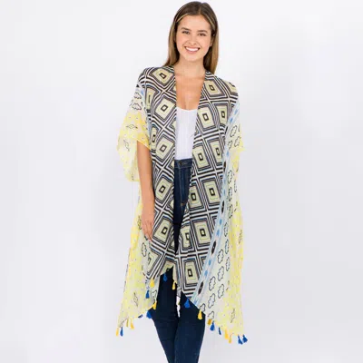 Truedames Tassel Embroidery Geometric Pattern Kimono Poncho In Multi