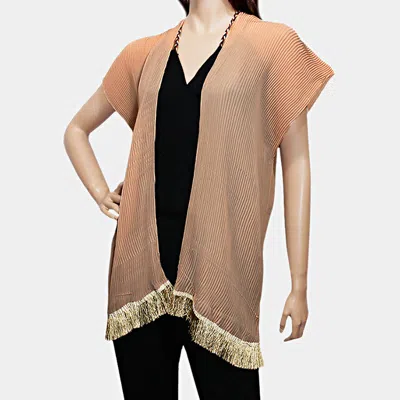 Truedames Tassel Fringe Texturized Open Poncho In Brown