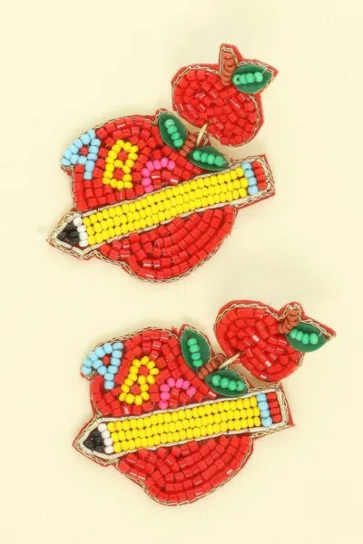 Truedames Teacher's Red Apple Beaded Earrings In Multi