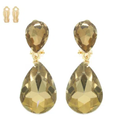 Truedames Teardrop-cut Crystal Clip On Earrings In Green