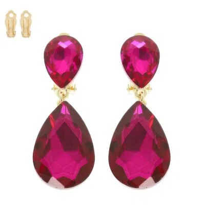 Truedames Teardrop-cut Crystal Clip On Earrings In Pink