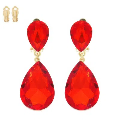 Truedames Teardrop-cut Crystal Clip On Earrings In Red
