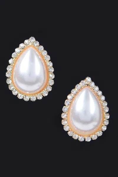 Truedames Teardrop Pearl Stud Earrings In Gold
