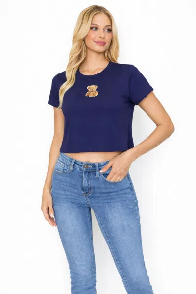Truedames Teddy Bear Crop Top In Blue