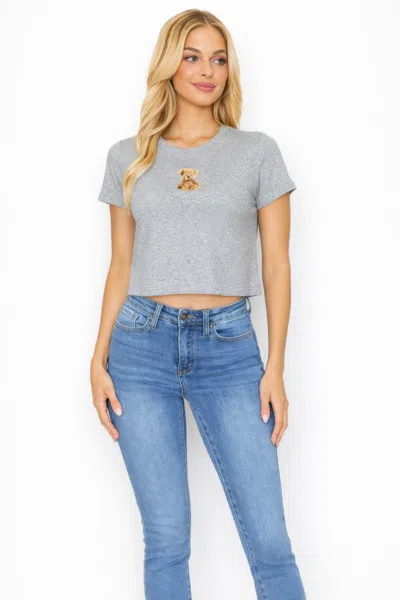 Truedames Teddy Bear Crop Top In Gray