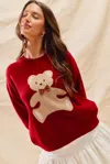 Truedames Teddy Bear With Check Ribbon Christmas Sweater In Red